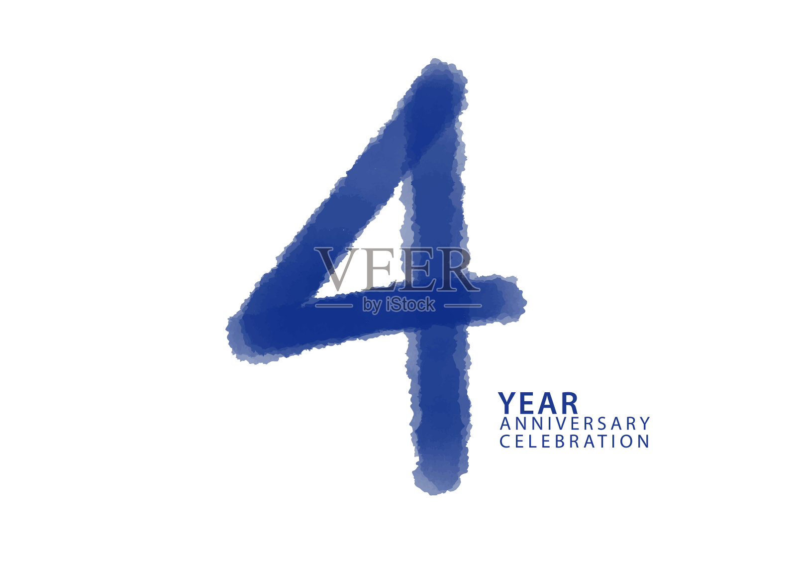 4周年庆典蓝色字体矢量,4个数字设计,4岁生日邀请函,标志数字设计矢量插图,蓝色标志笔画插图插画图片素材