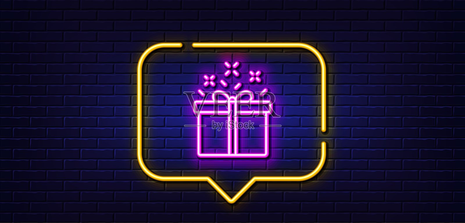 礼品盒线条图标,礼品标志,霓虹灯对话气泡矢量图插画图片素材