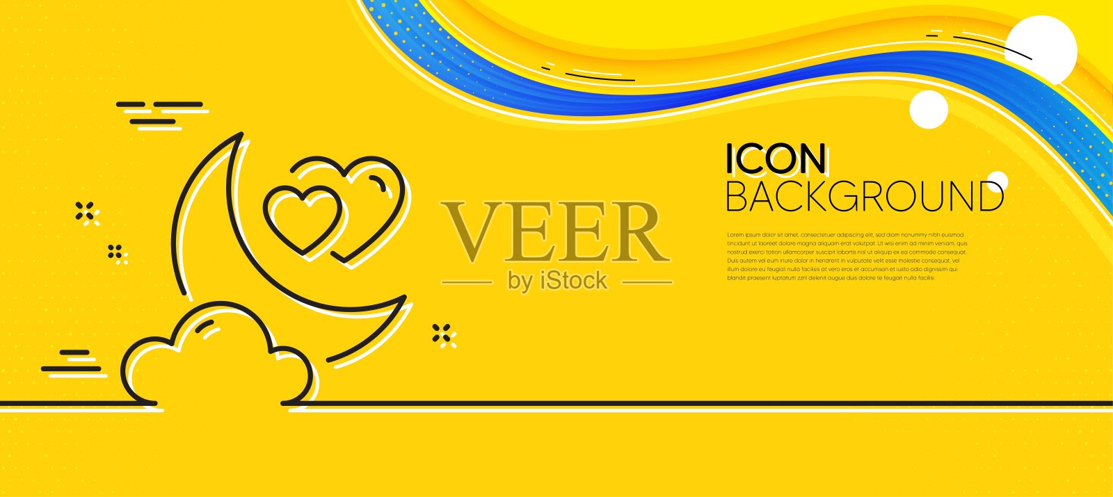 爱情夜行图标。情人节晚上的标志。最小线黄色横幅。向量插画图片素材