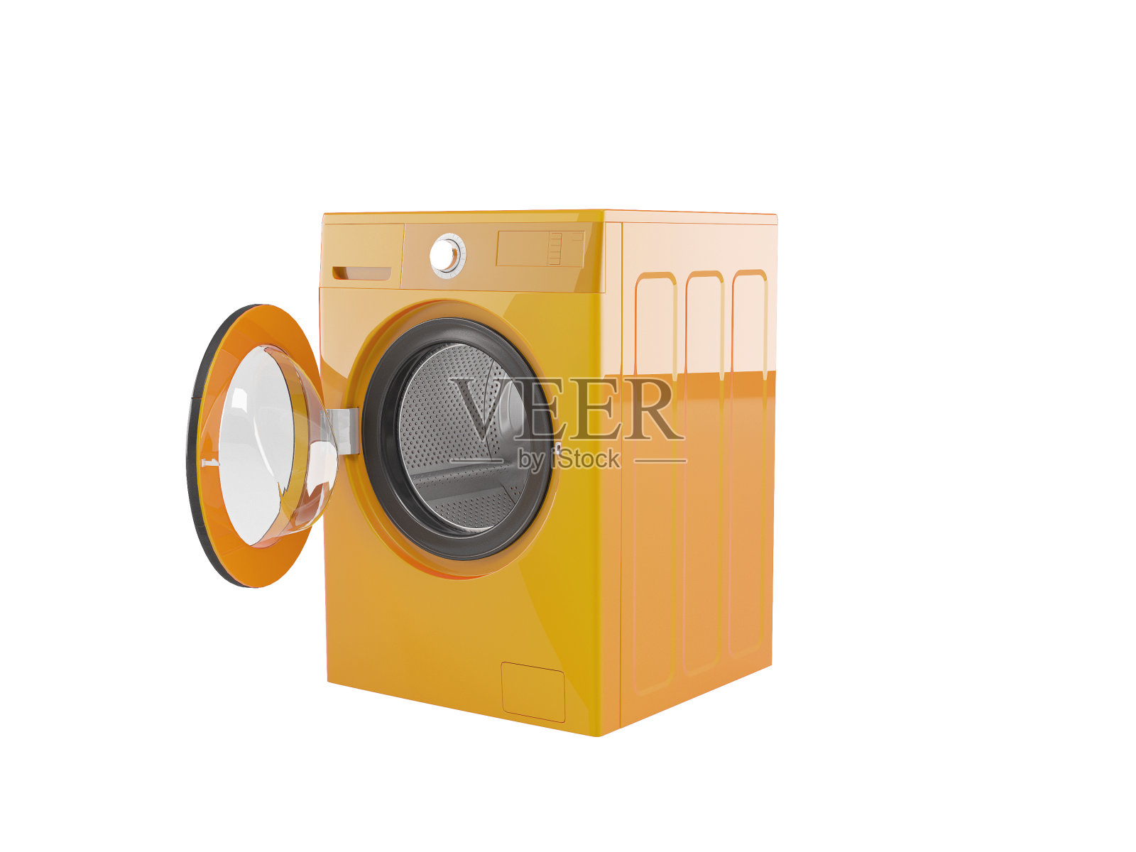 三维插图的橙色洗衣机没有阴影照片摄影图片