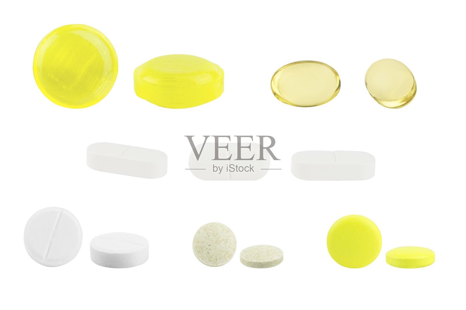 集不同药片、药物于一体,脱离背景照片摄影图片