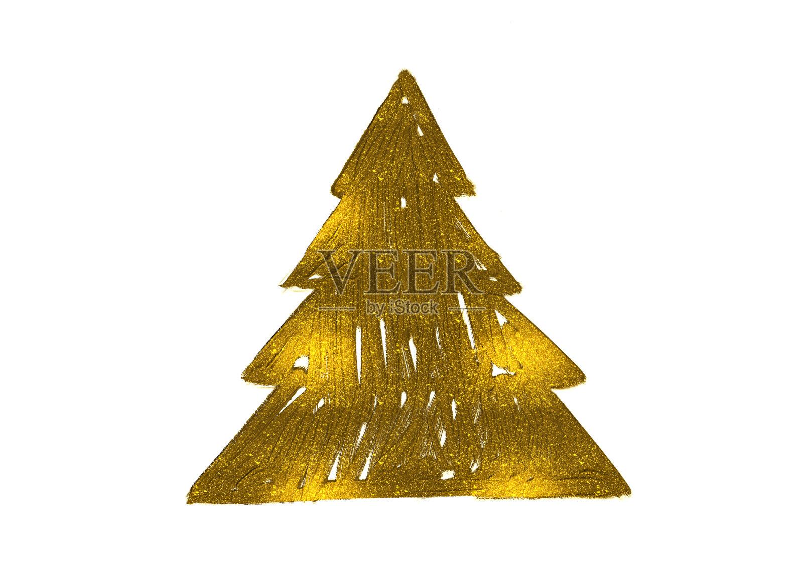 手绘金色闪光油刷画圣诞树与星孤立在png或透明背景。图形资源的新年,生日和豪华卡。插画图片素材