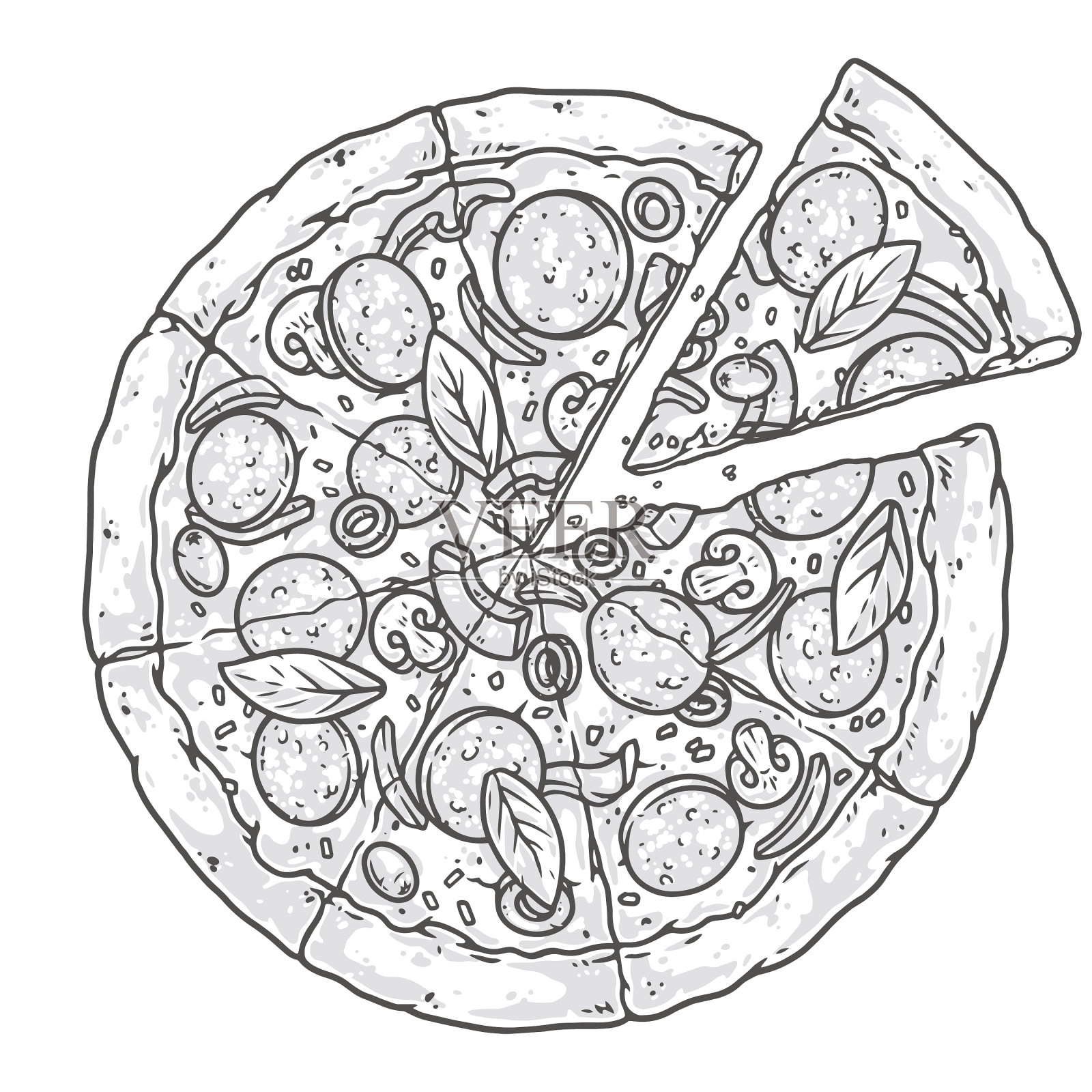 整个披萨复古单色标志设计元素图片