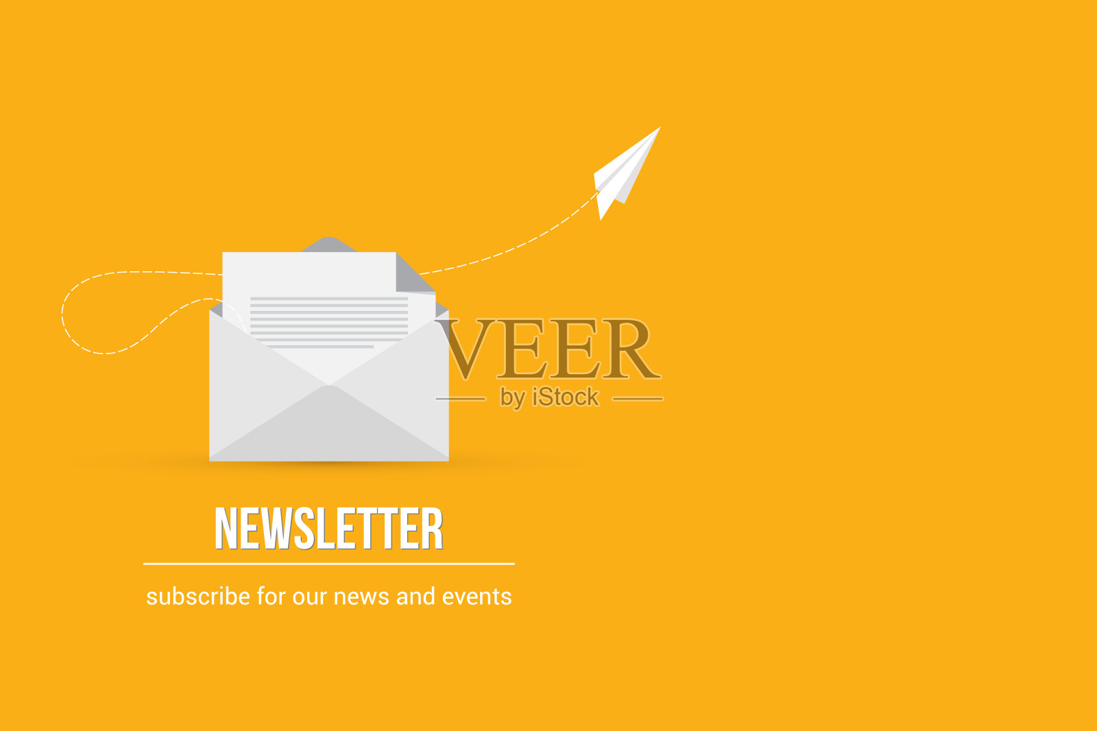 时事通讯订阅横幅。矢量插图在线营销和业务。信封和纸飞机飞了出来。邮寄和通讯的模板。插画图片素材