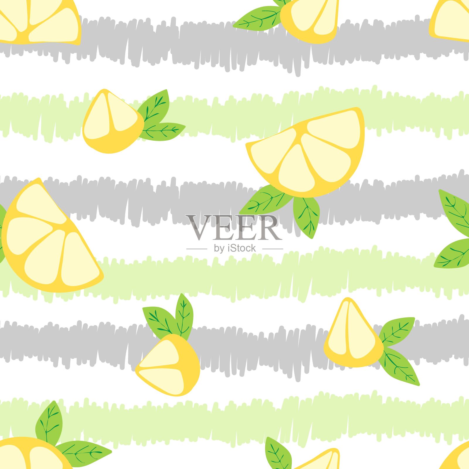 条纹背景上的柠檬片无缝图案插画图片素材