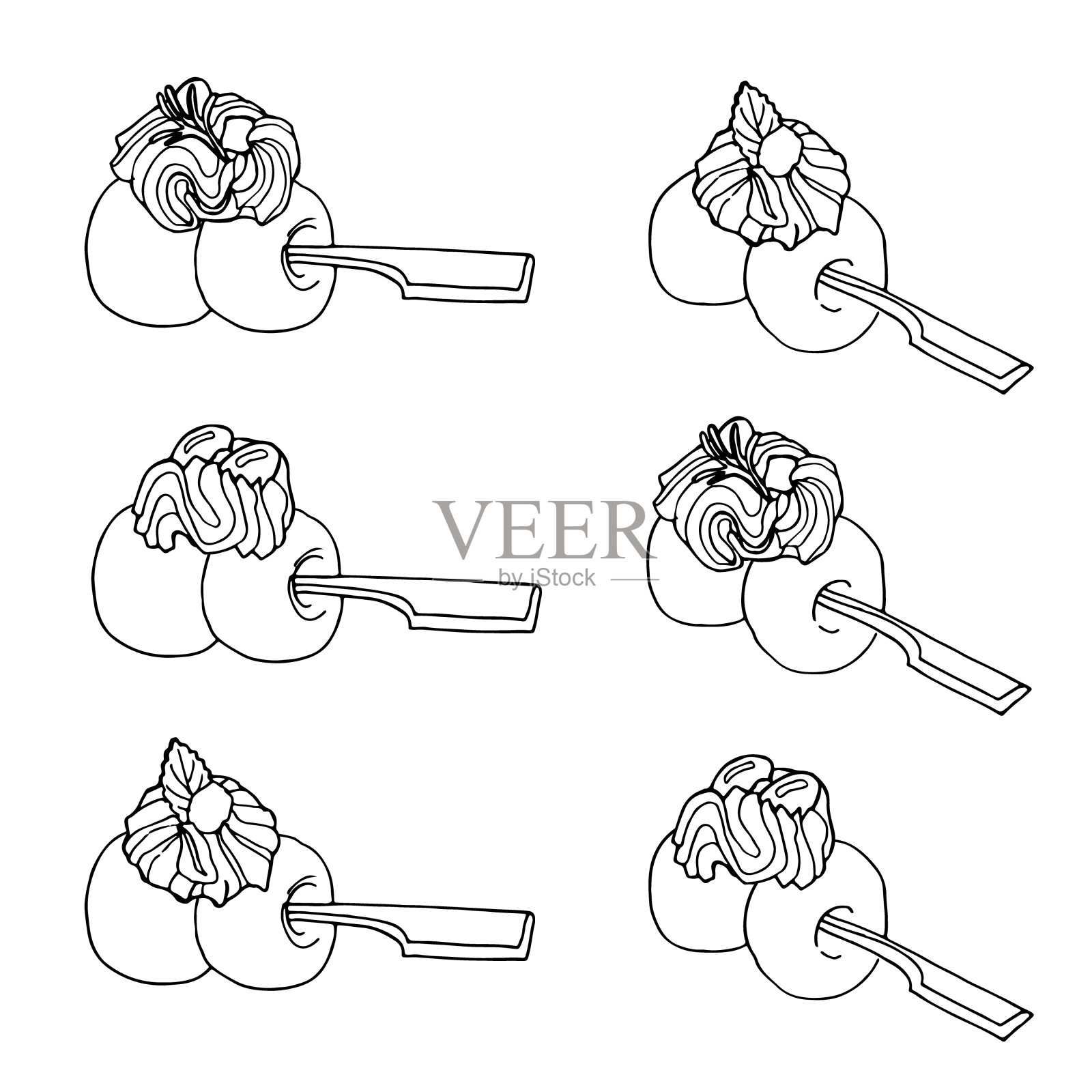 亚洲美食涂鸦元素手绘风格。矢量平面插图。设计元素图片