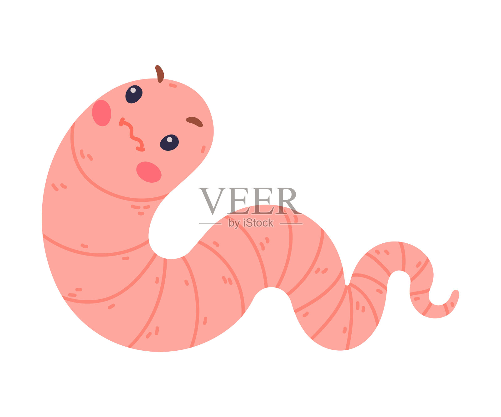 有趣的粉红色蠕虫字符与长管身体矢量插图插画图片素材