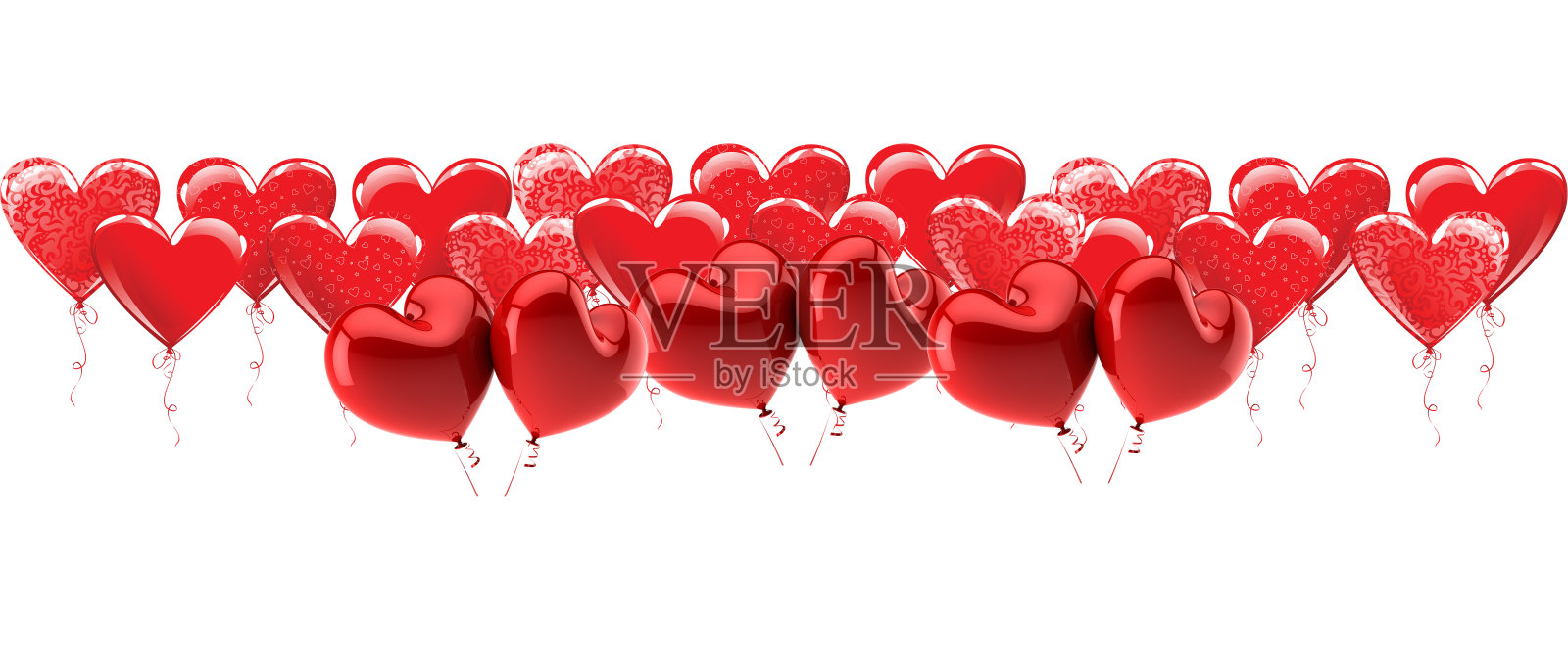 情人节快乐横幅背景。带有红心气球的情人节贺卡照片摄影图片