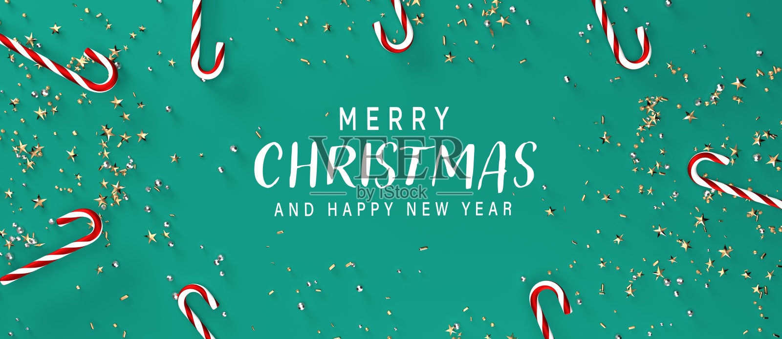 圣诞拐杖糖和五彩纸屑- 3D渲染照片摄影图片