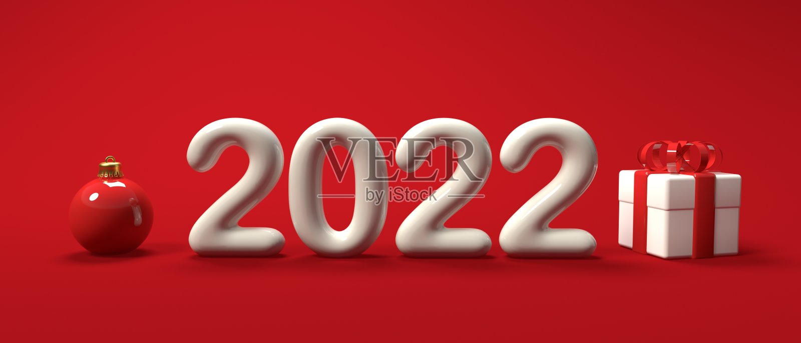 2022年新年庆祝主题与礼盒和装饰品照片摄影图片