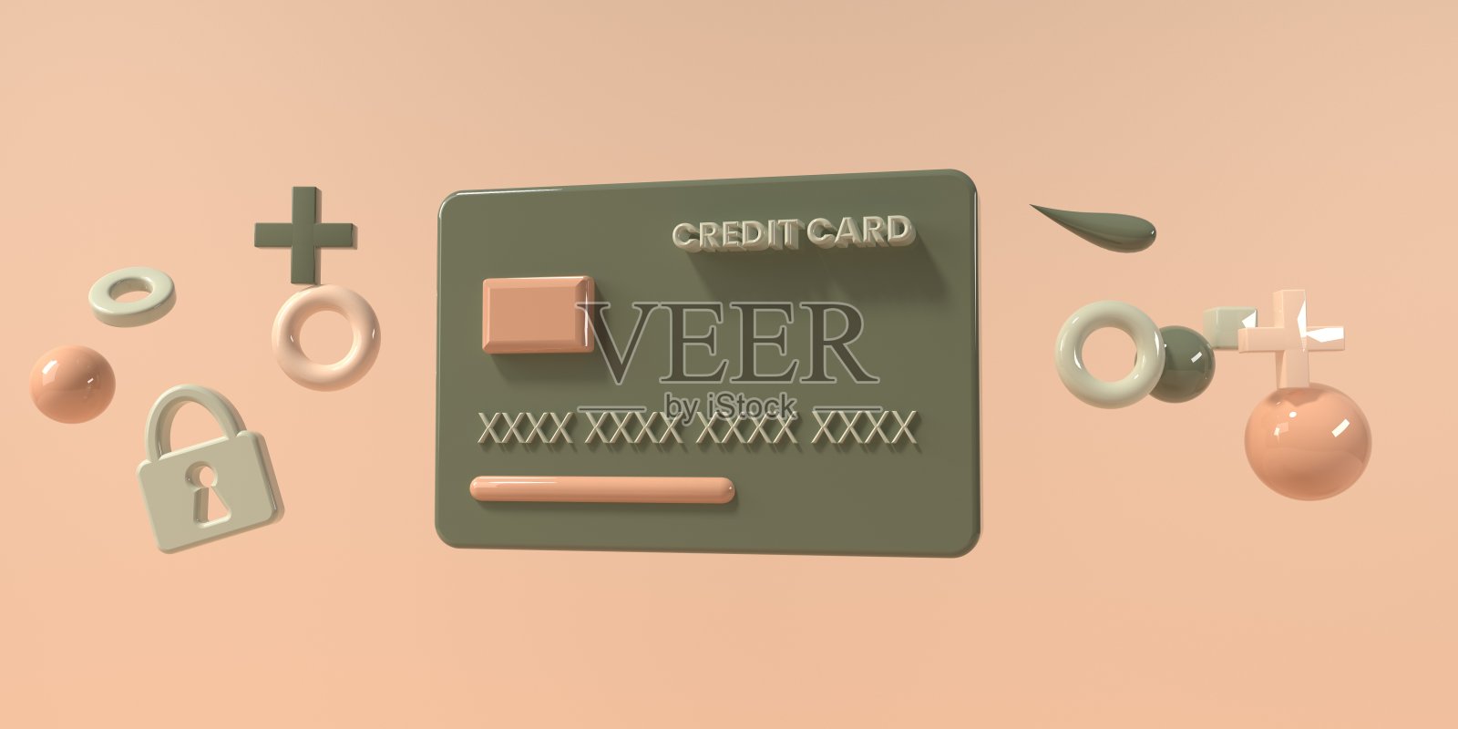 有飞行几何形状的信用卡- 3D照片摄影图片