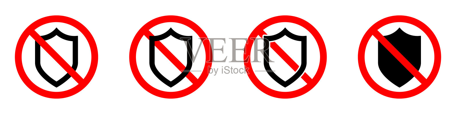 没有保护图标。盾牌禁令图标。禁止使用盾牌。矢量插图。图标素材