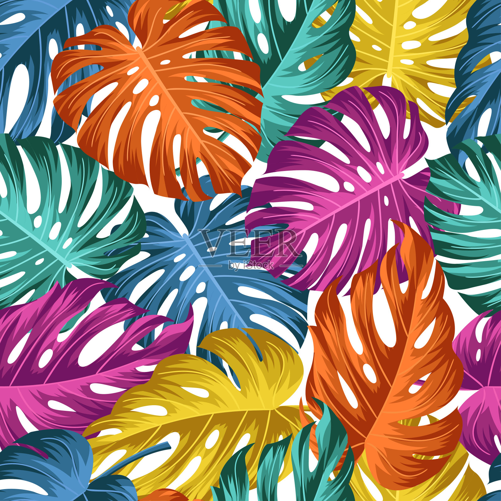 花与叶子无缝模式。热带的背景插画图片素材