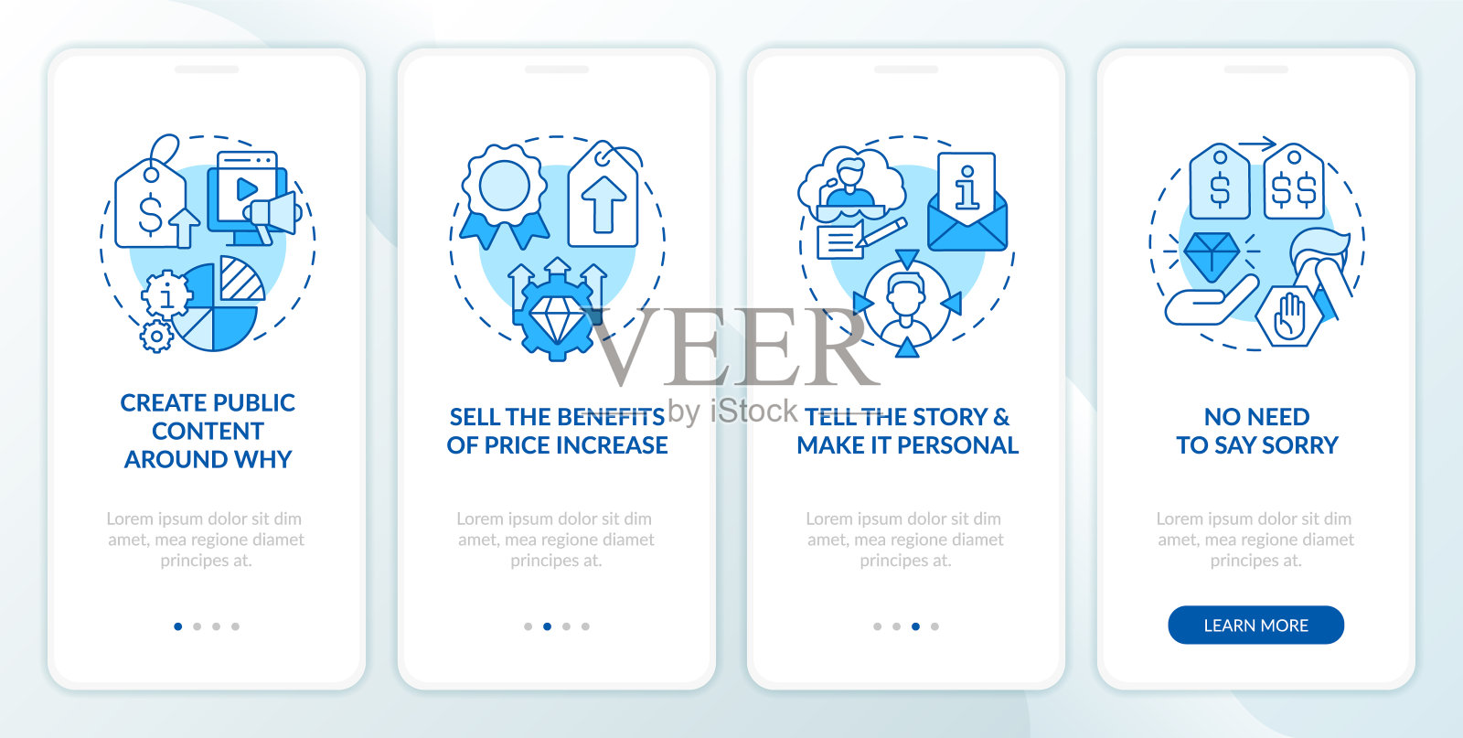 提高价格和留住客户蓝色的手机应用程序屏幕设计模板素材