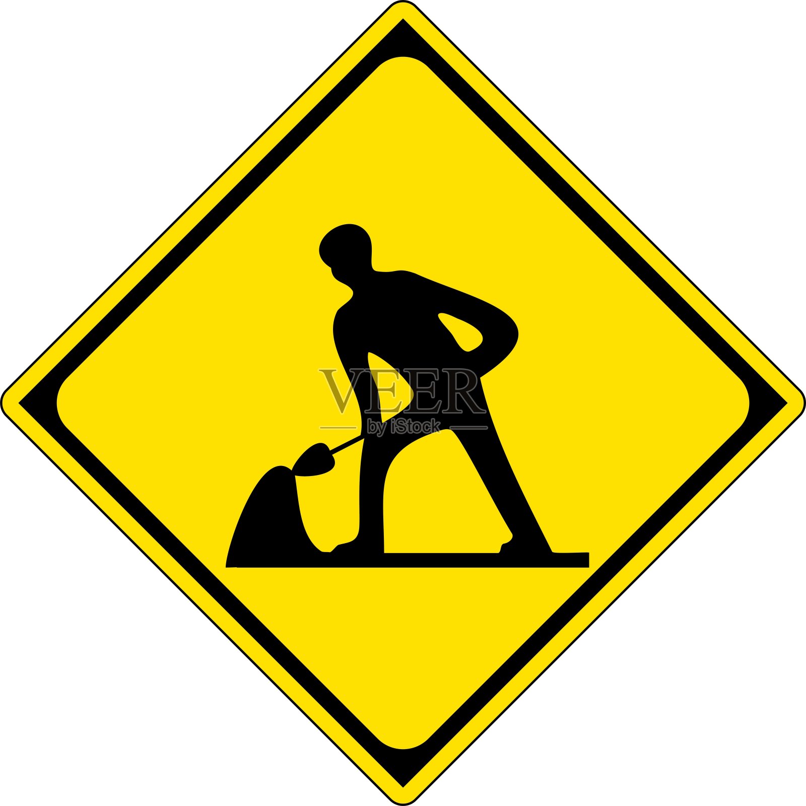 工地工人正在施工的警告标志剪影/插图材料(矢量插图)设计元素图片