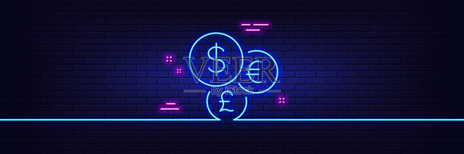 金钱货币线图标现金兑换标志霓虹灯插画图片素材