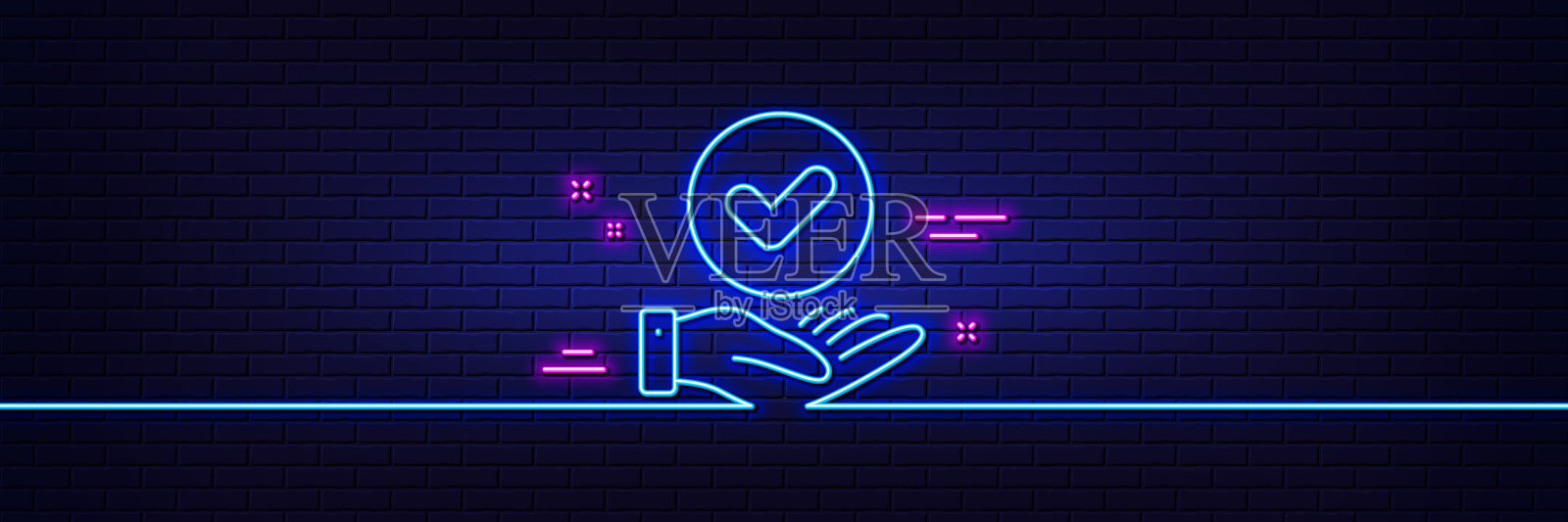 认可的复选框行图标,认可的霓虹灯标志插画图片素材