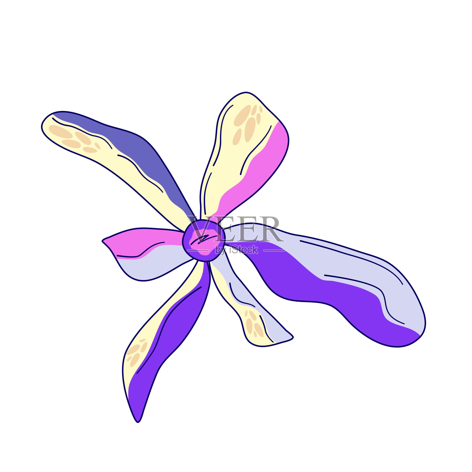 抽象风格的复古花。现代潮流设计。抽象的幻觉艺术。复古千年虫花迷幻隔离。千年虫之花之力。插画图片素材