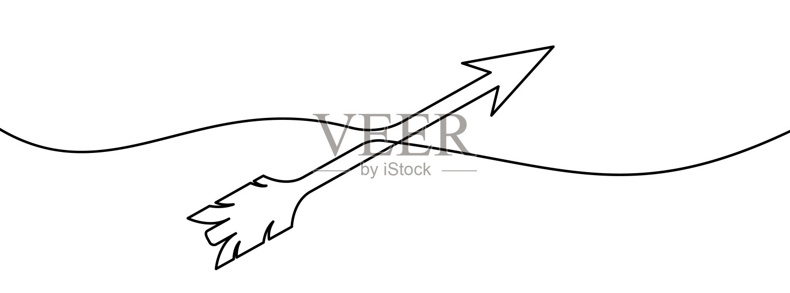 箭头的连续画线。箭头线性图标。一行画背景。猎人箭头连续线图标。设计元素图片