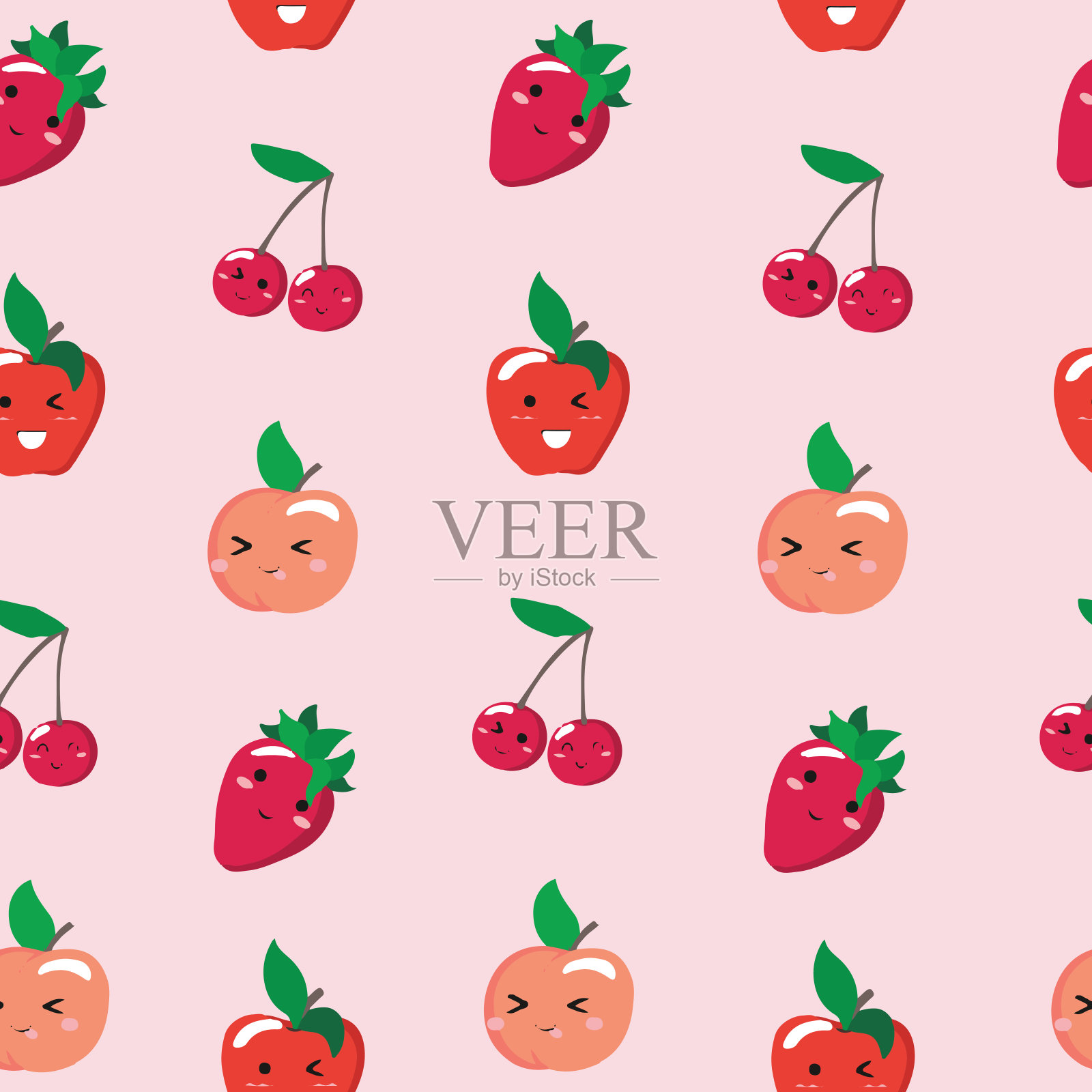 可爱的无缝图案与卡通水果和浆果。插画图片素材