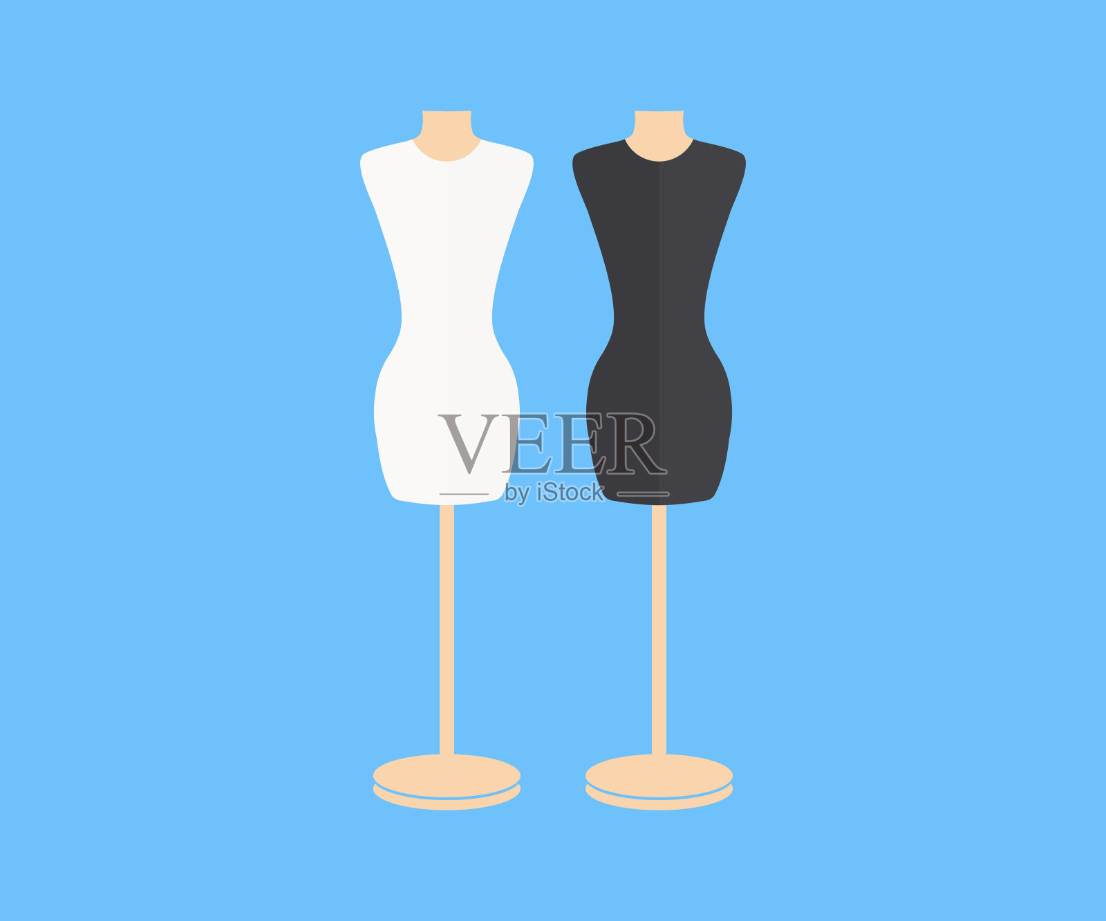 专业时装模特,裁缝假人。包含裁缝,配件,服装,面料,服装,美容图标。女性站在服装矢量设计和插图人体模型。设计元素图片