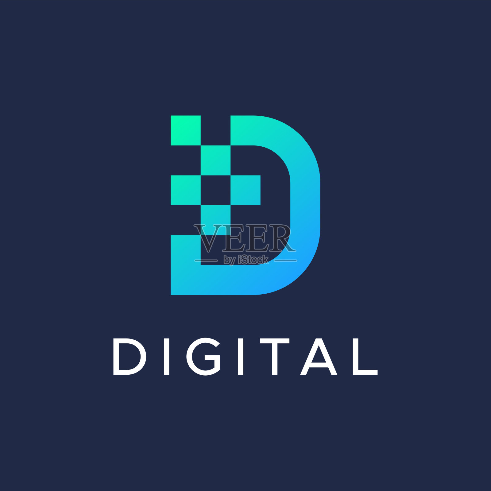 字母D与抽象的像素形状图标移动应用程序业务技术标志插画图片素材