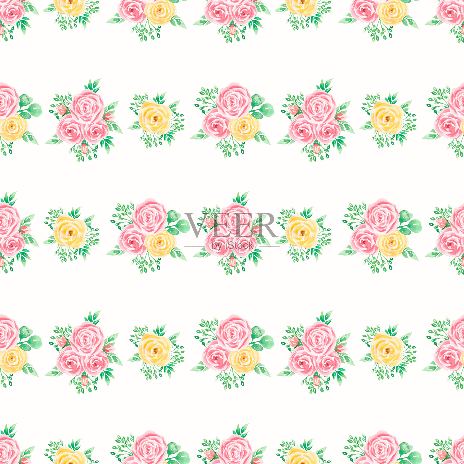 水彩粉黄花束图案,手绘无缝花纸。艺术品用于纺织品,织物,纪念品,包装,贺卡插画图片素材