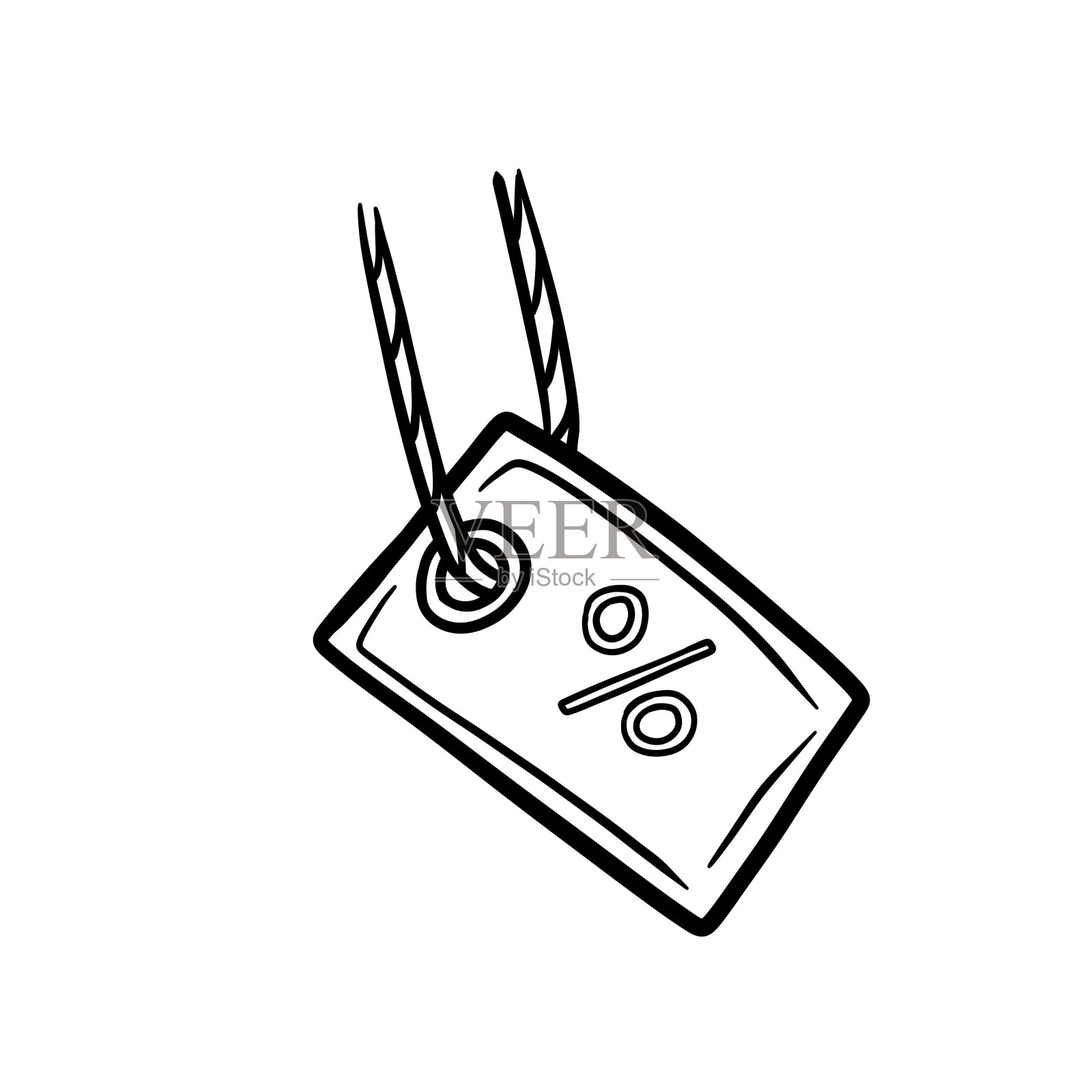 纸板标签与绳与百分比标志。空模板纸板标签销售和零售。手绘商店折扣。卡通轮廓插图设计元素图片