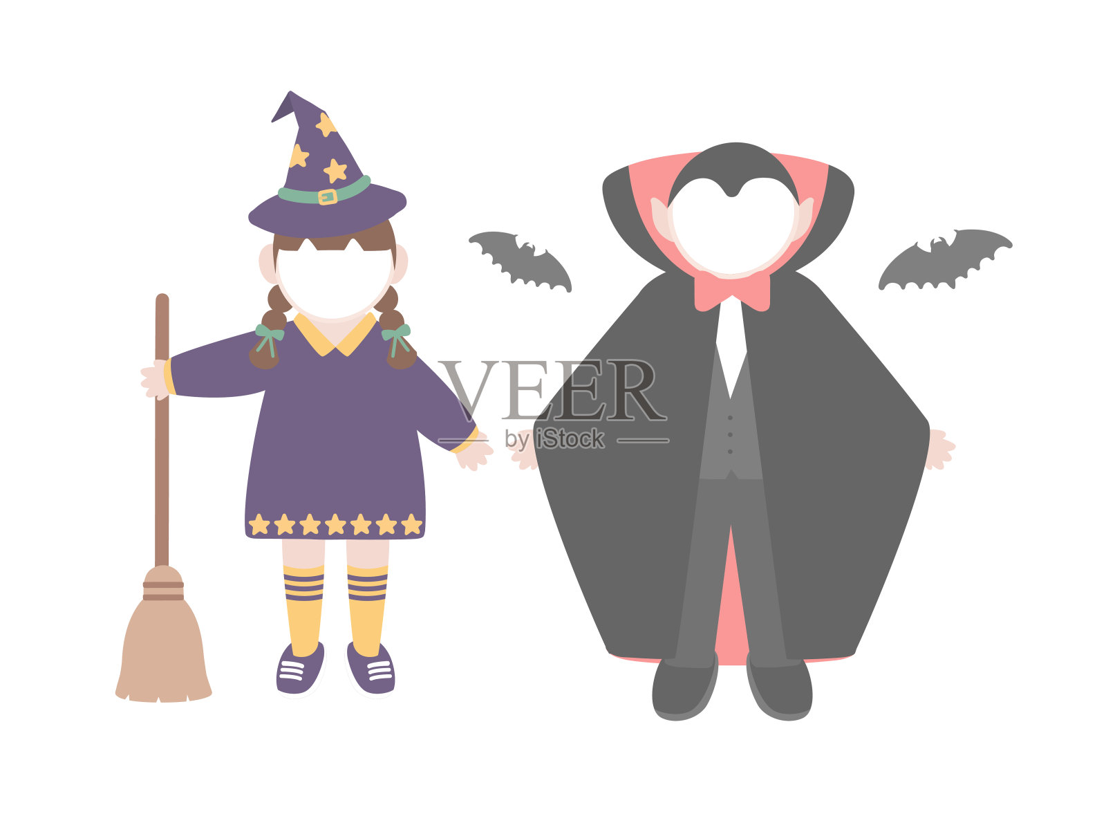 万圣节快乐女巫和吸血鬼人物插图。插画图片素材