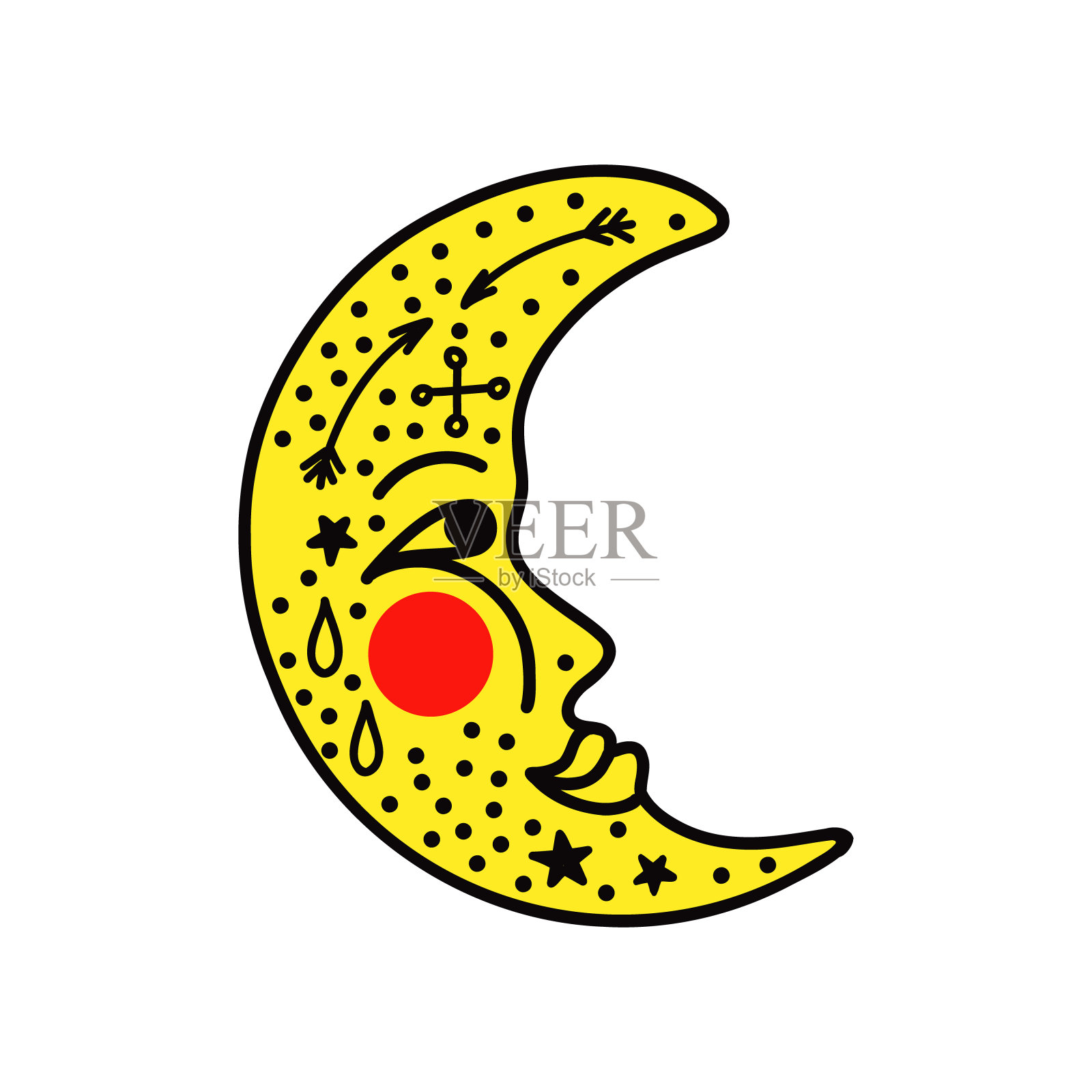 民族月亮与可爱的面孔在现代涂鸦风格。矢量图插画图片素材