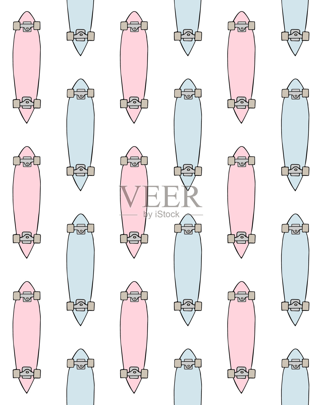 手绘涂鸦长板滑板矢量无缝图案插画图片素材
