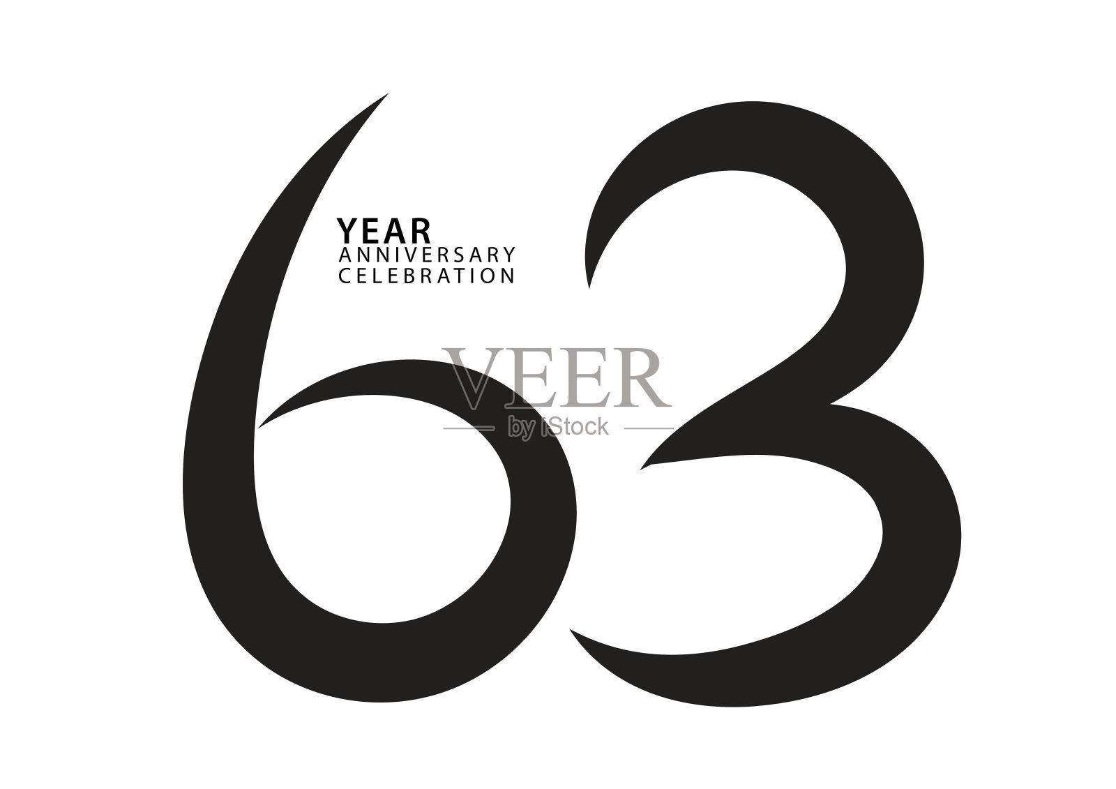 63周年庆典黑色彩色标志矢量,63号设计,63岁生日邀请函,标志数字设计矢量插图,图形元素,书法字体,排版标志插画图片素材