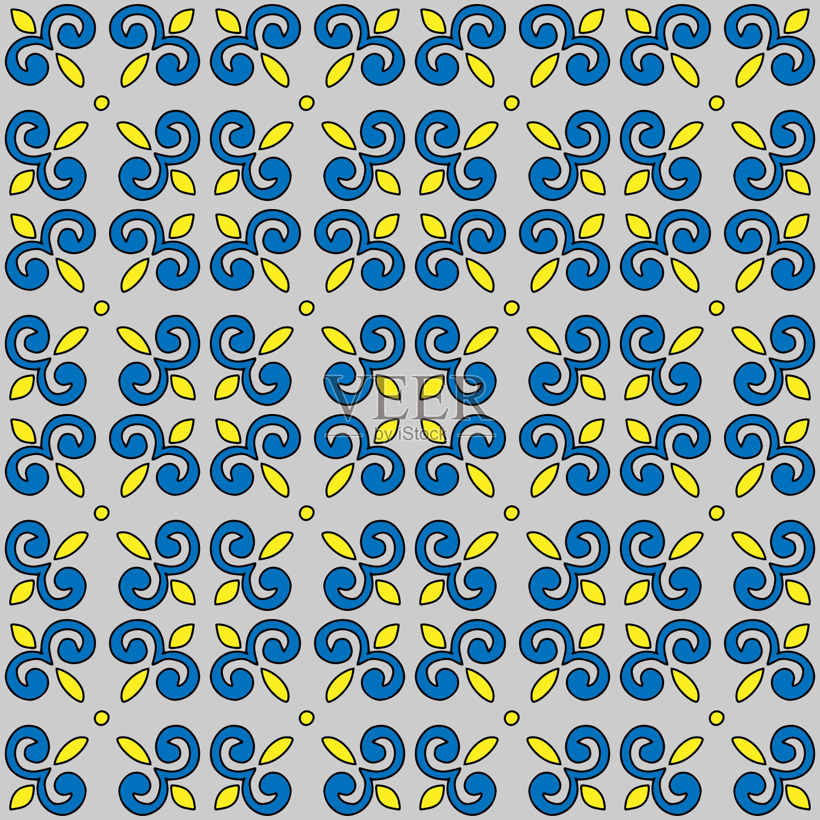 蓝色矢量无缝模式的黑色手绘抽象形状孤立在灰色背景插画图片素材