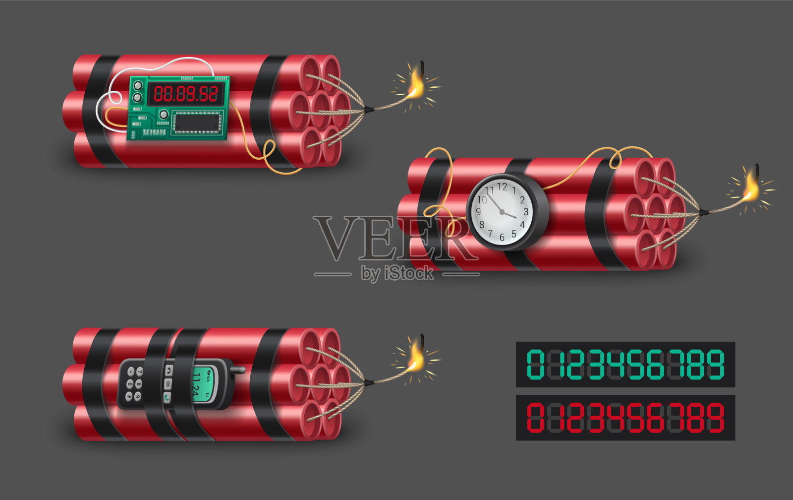 炸药炸弹逼真布景图标素材