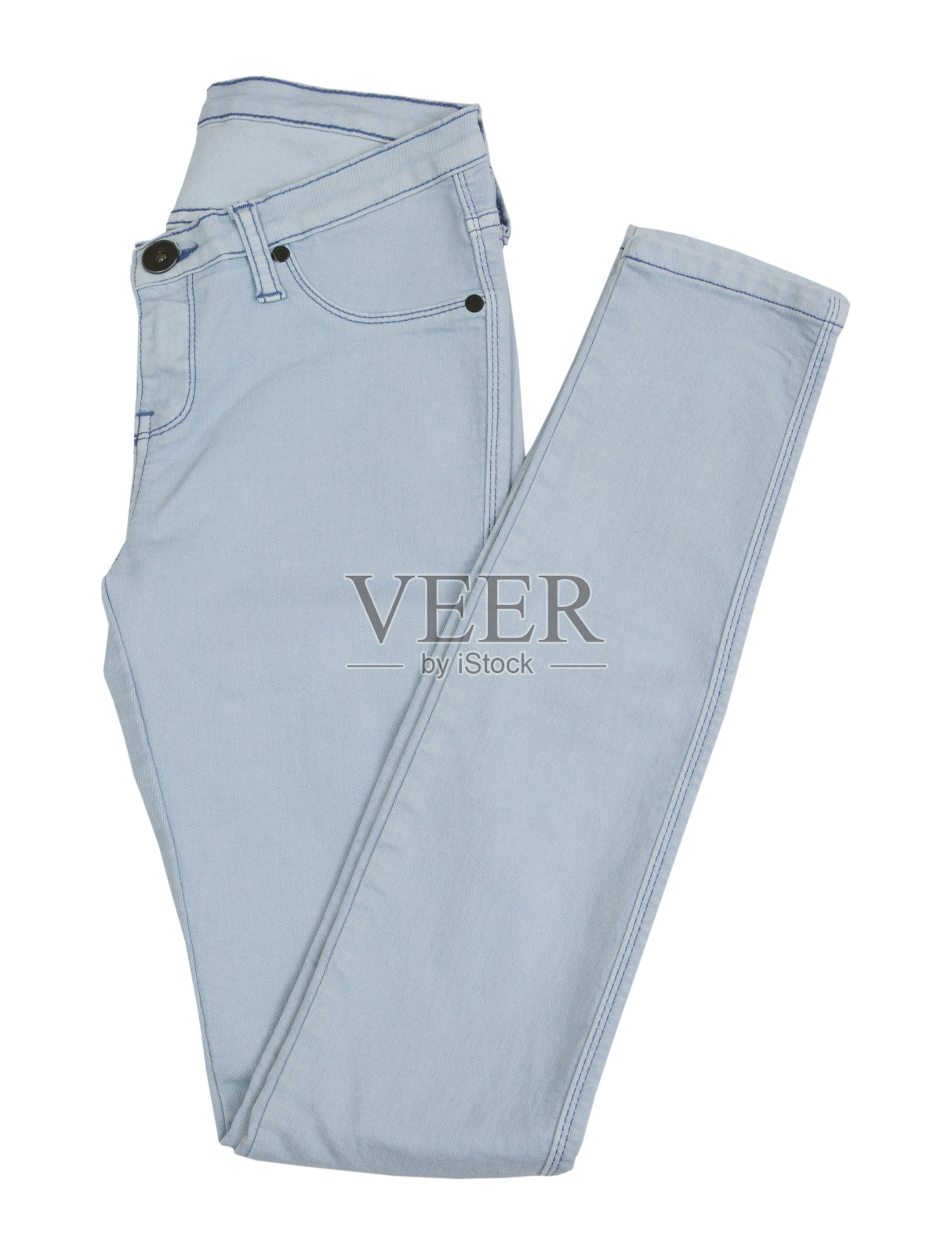 折叠蓝色裤子牛仔隔离在白色背景照片摄影图片