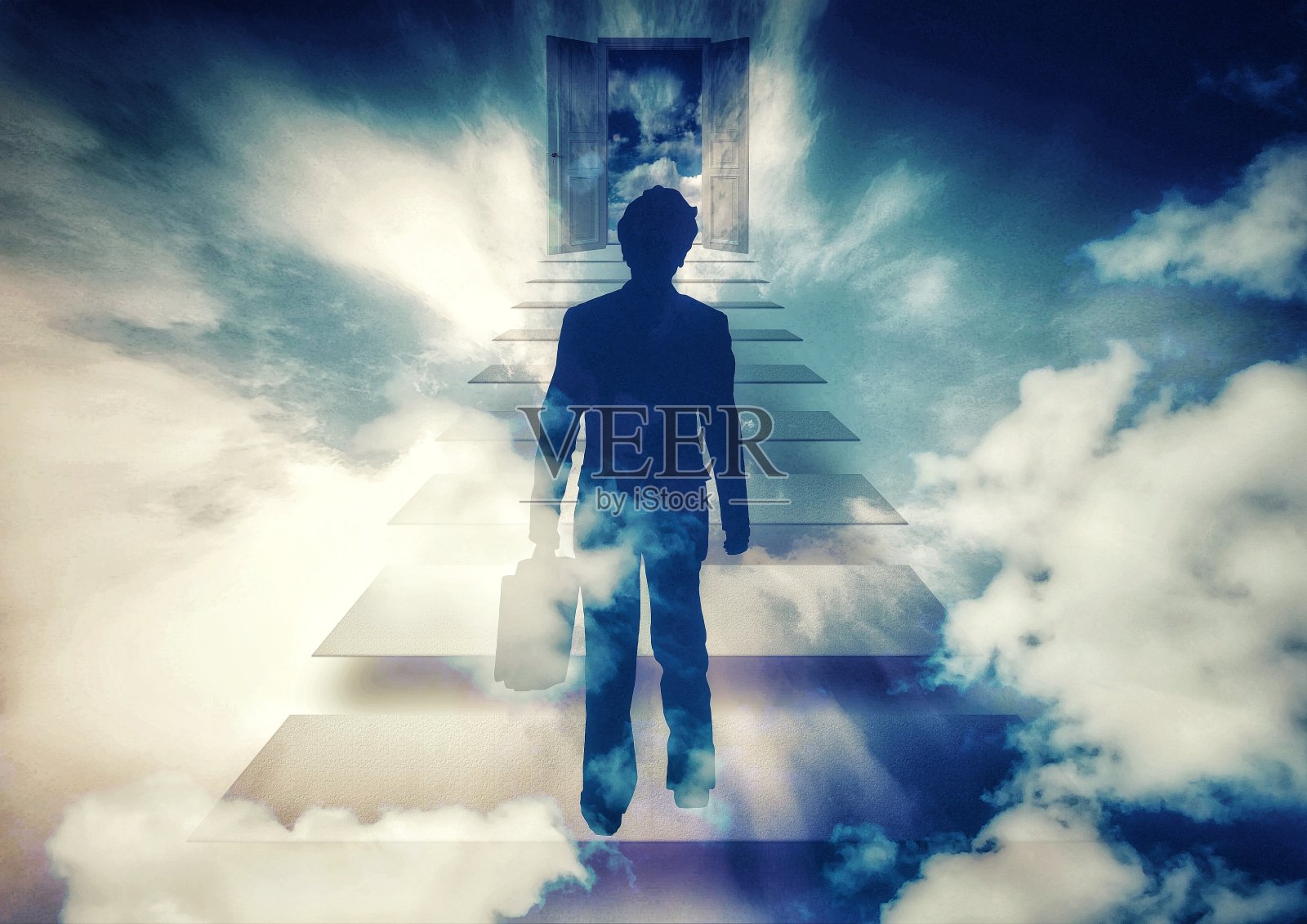 商人走向敞开的门的3d插图照片摄影图片