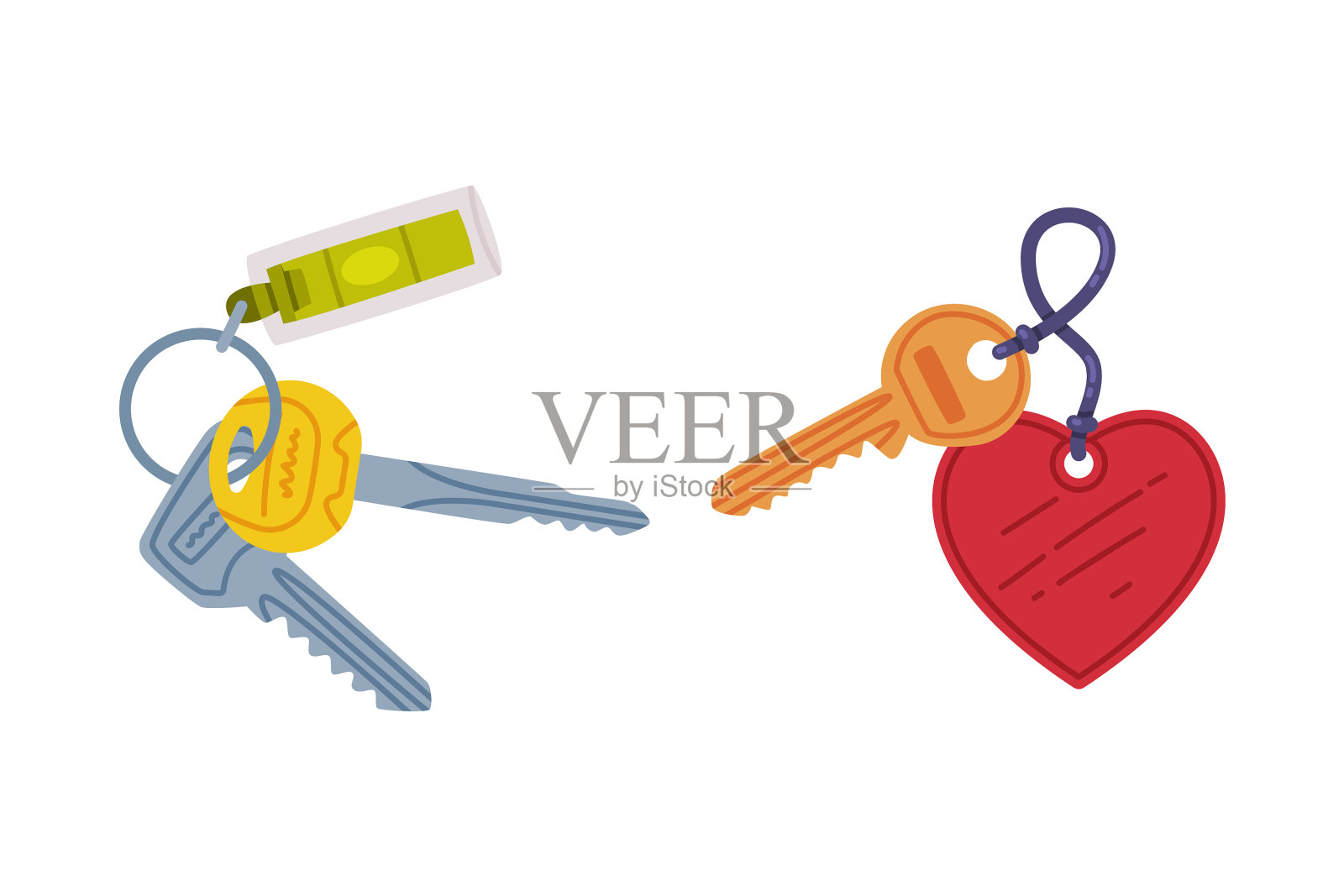 用钥匙扣或钥匙环挂钥匙的小饰品插画图片素材