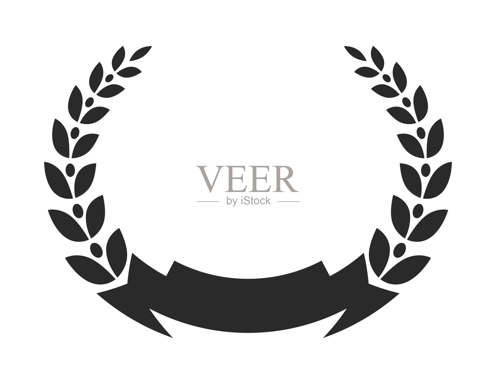 空白空徽与缎带和月桂花环矢量隔离。插画图片素材