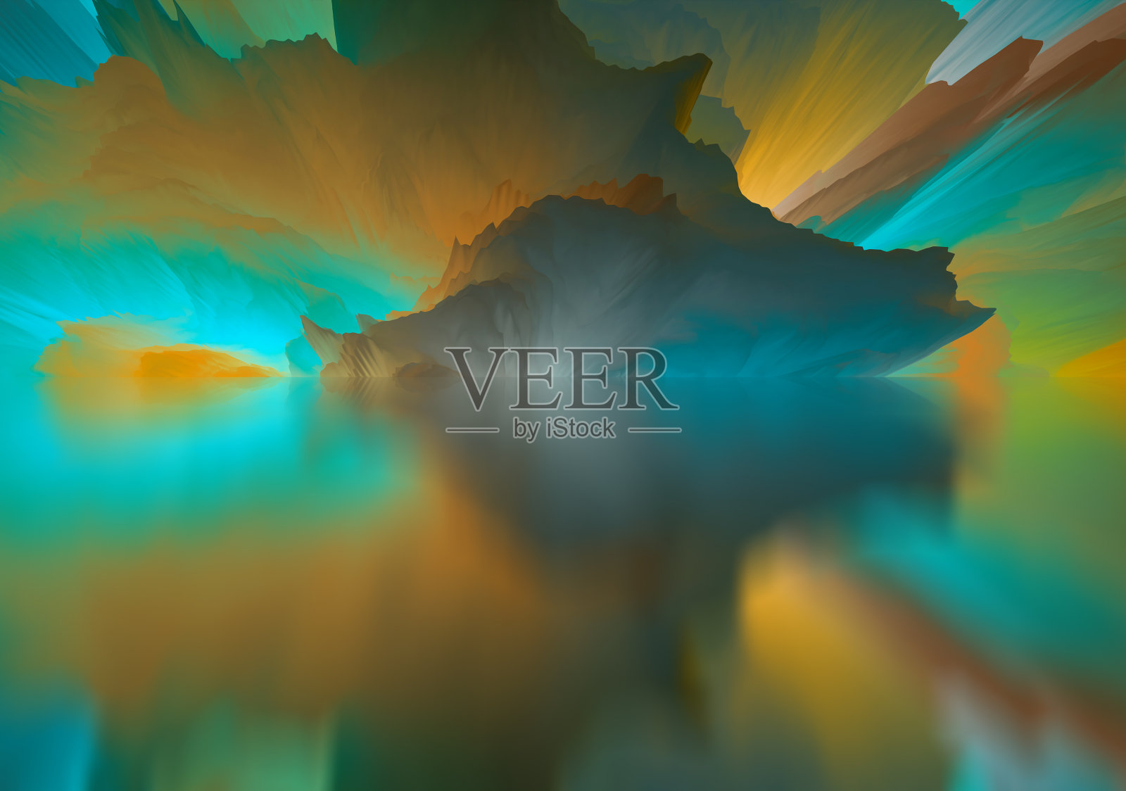 超现实的湖泊景观。魔幻抽象世界。三维演示照片摄影图片