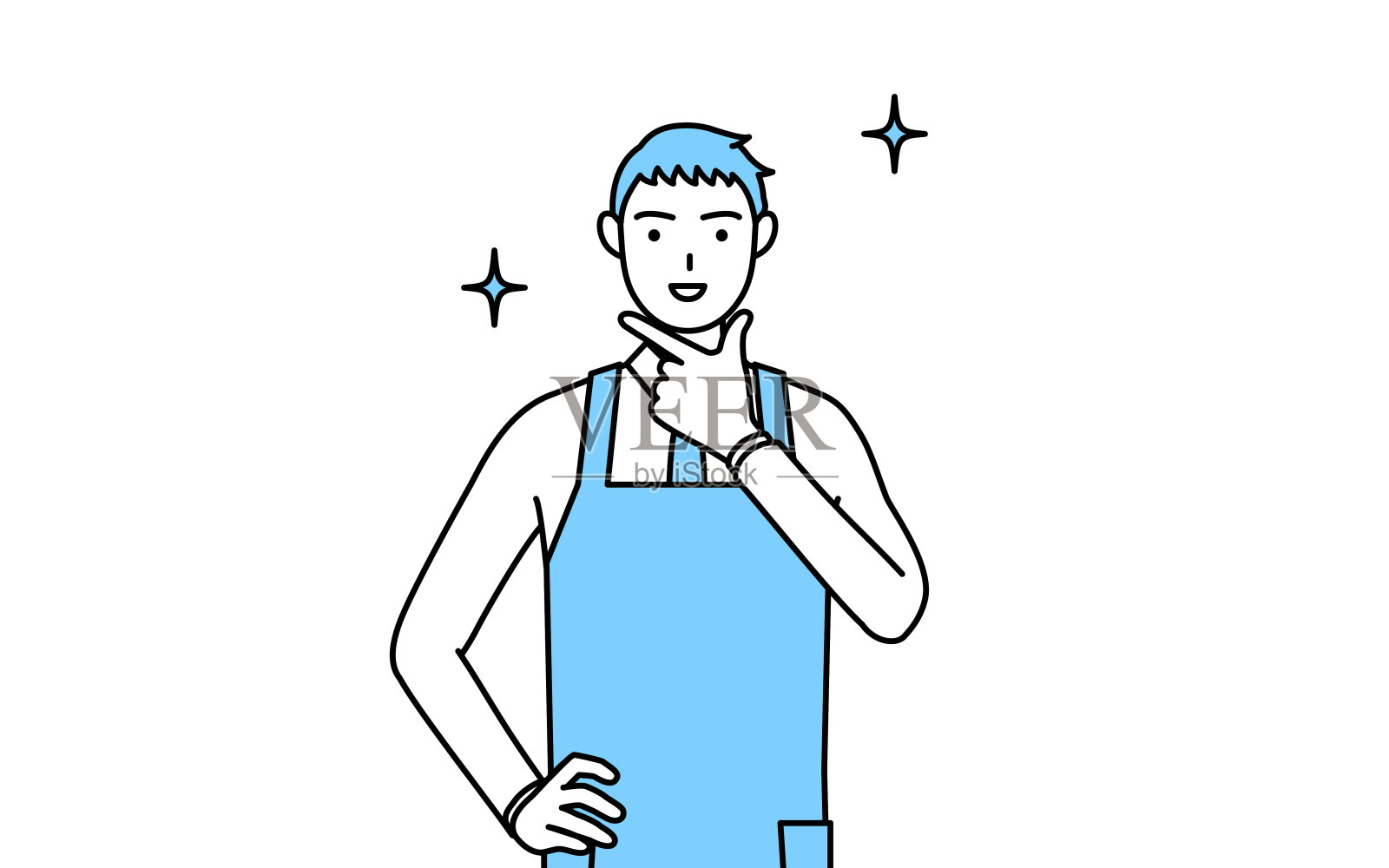 一个穿着围裙摆出自信姿势的男人。插画图片素材