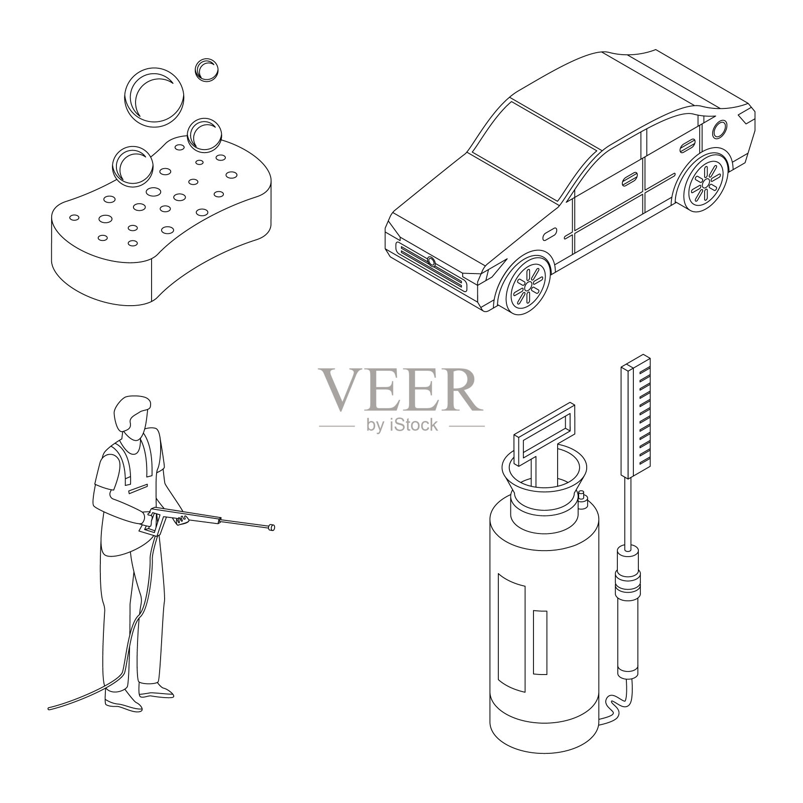 洗车图标设置矢量轮廓插画图片素材
