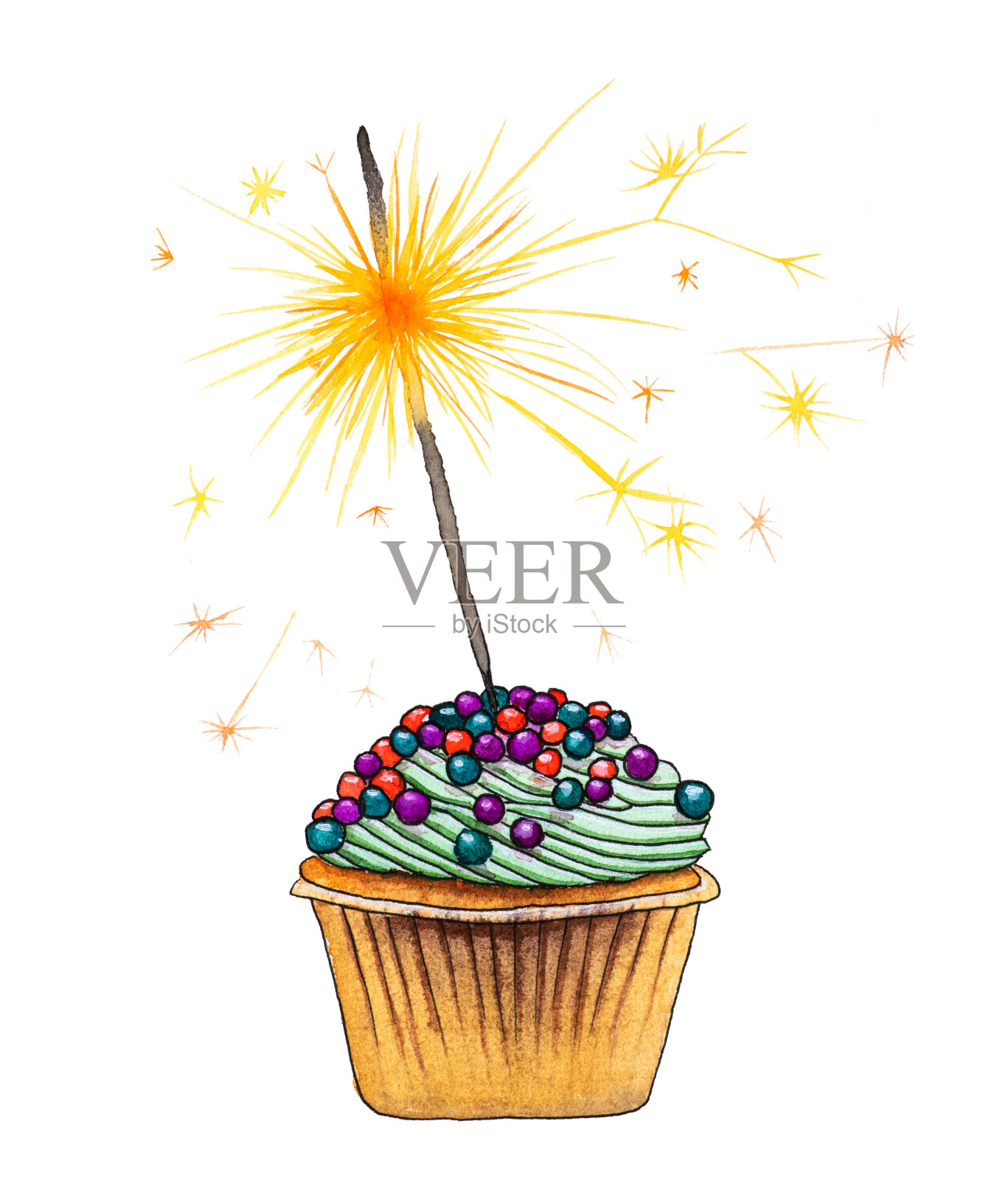 水彩速写杯,燃烧的火花,孤立插画图片素材