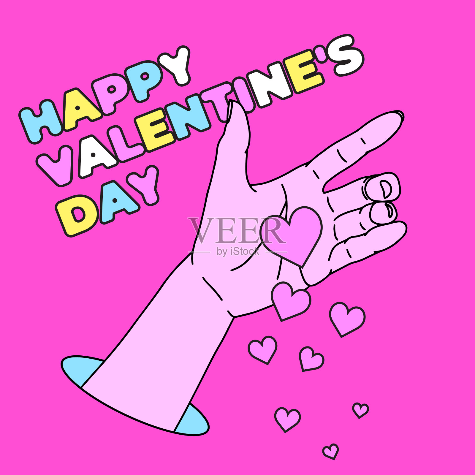 90年代风格的情人节快乐卡片。插画图片素材