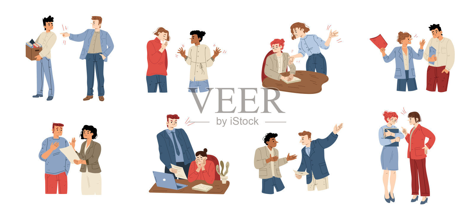 愤怒的老板对员工大喊大叫,平向量集插画图片素材