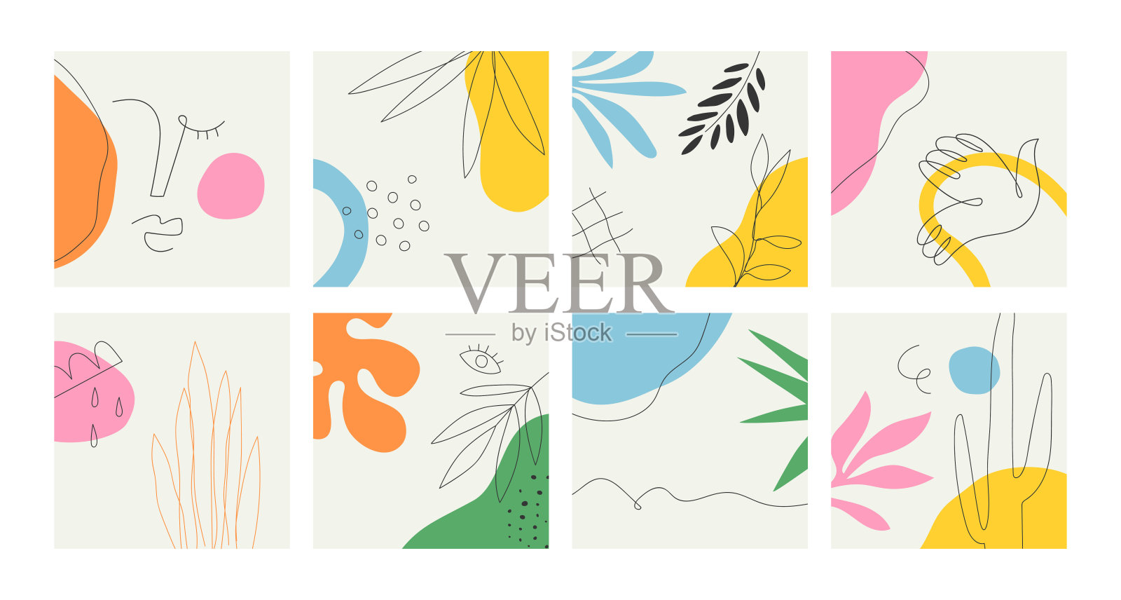 一套抽象艺术海报印刷在孤立的背景插画图片素材