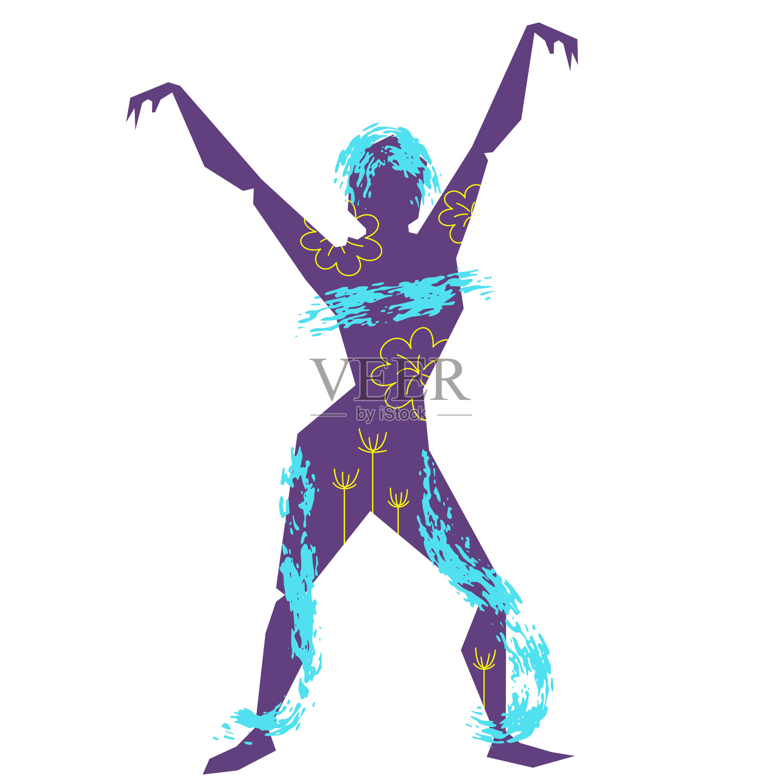 矢量女孩在画笔和线条风格。可编辑的图片插画图片素材