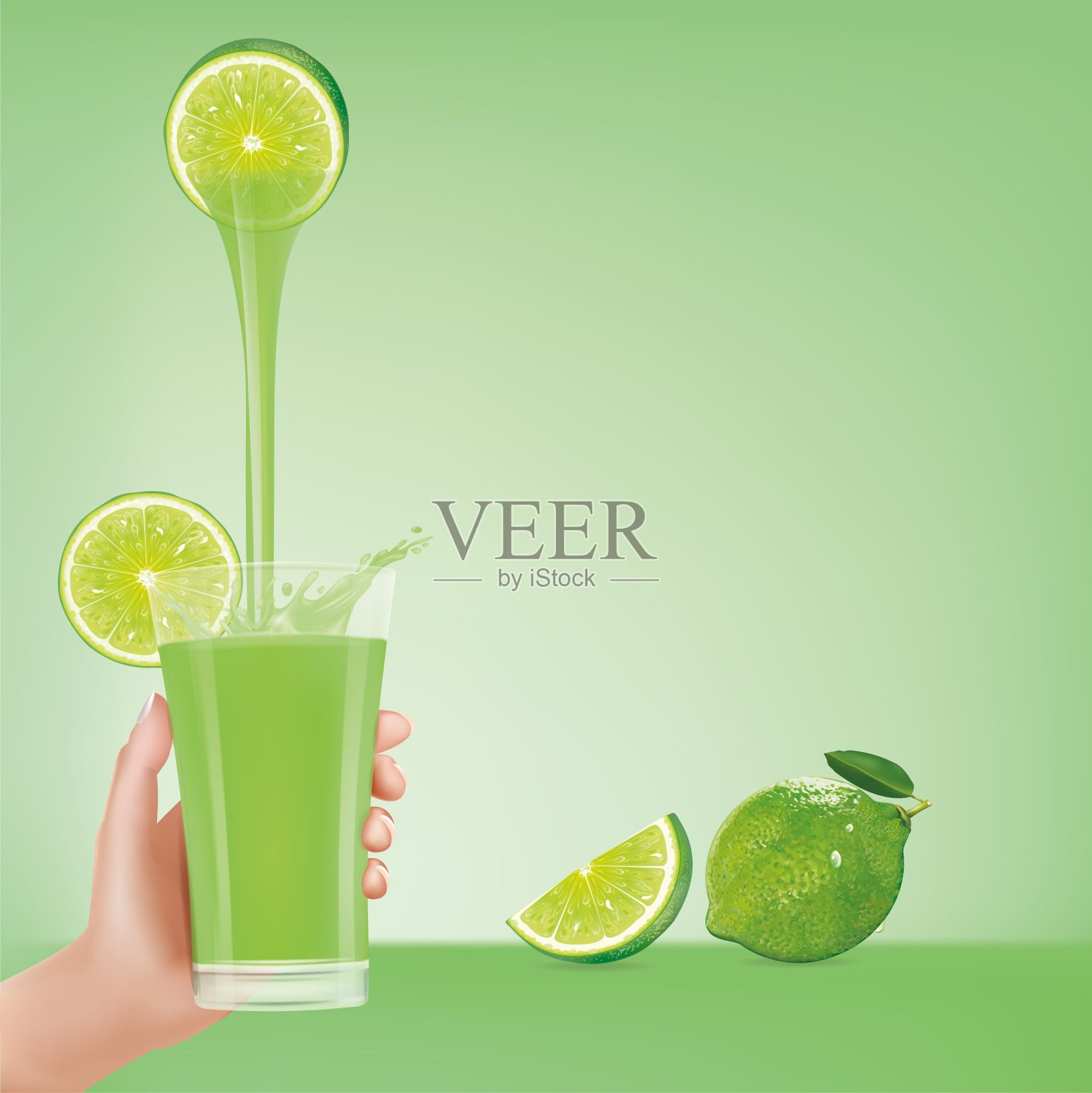 手拿一杯柠檬汁。说明向量插画图片素材