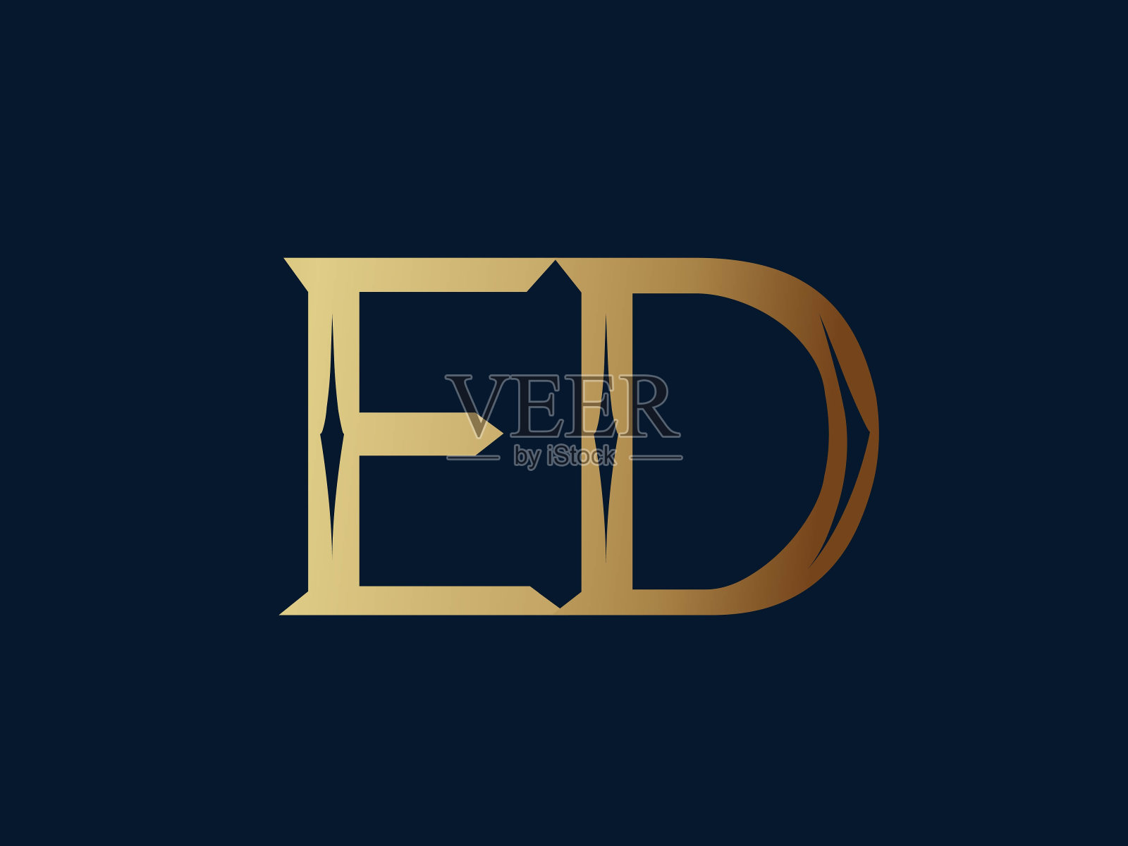 ED字母标志。大写字母d,字母e签名图标豪华风格字母首字母。插画图片素材