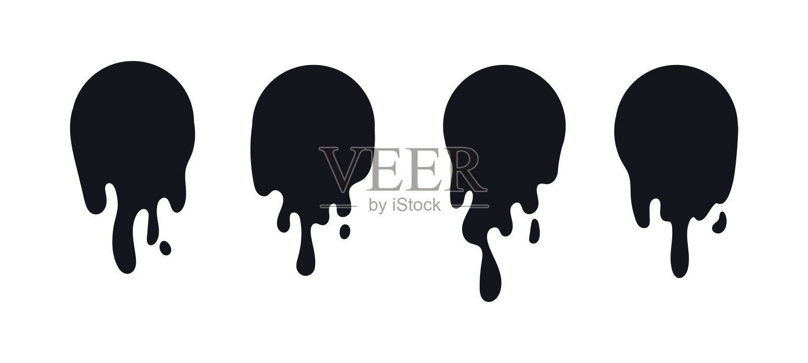 熔融滴圈贴纸。抽象集奶油飞溅,巧克力或牛奶滴。当前液体油墨。插画图片素材