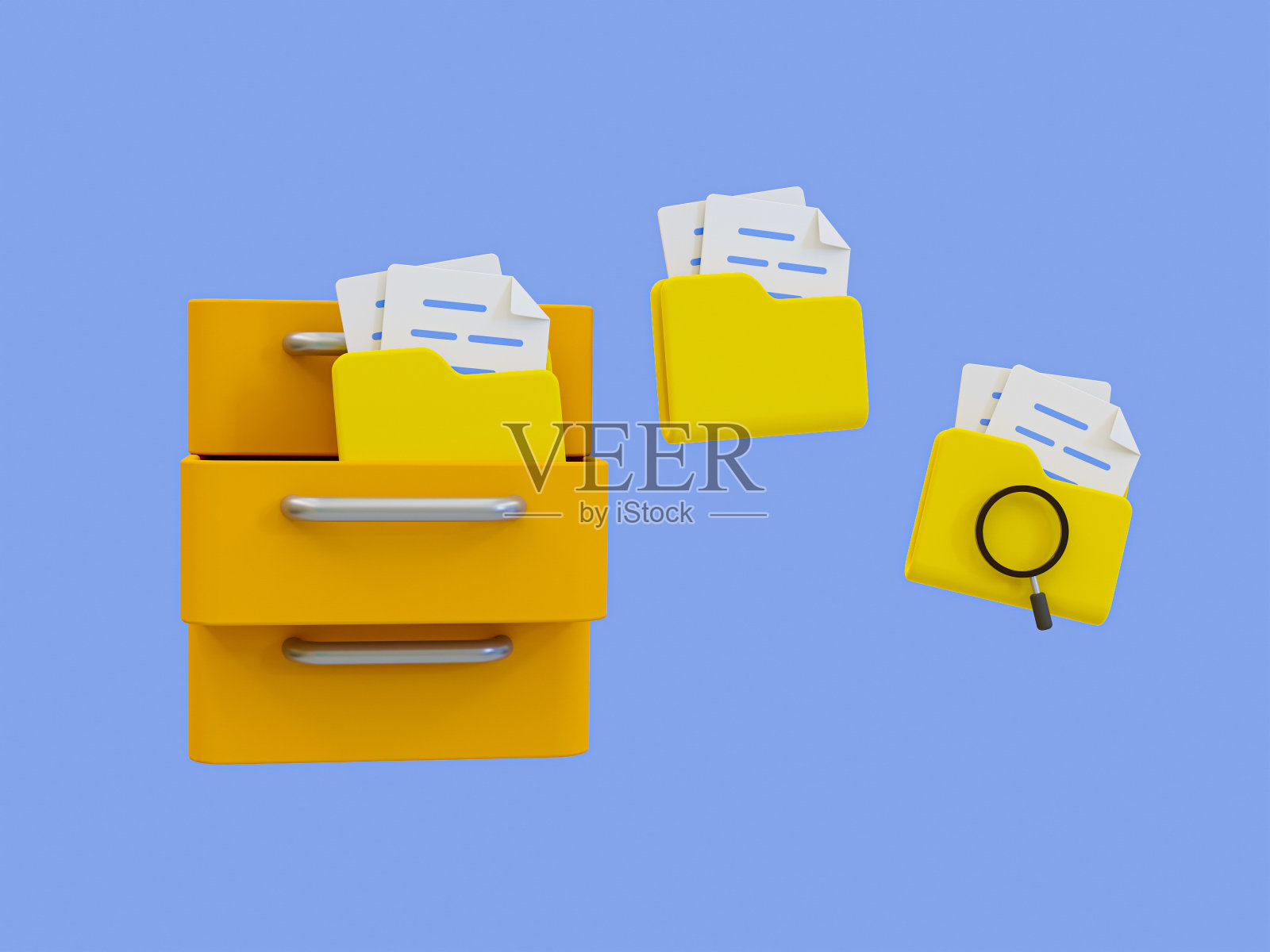 3d最小文件存档。数据库连接概念。数据文件存储。文件正存放在抽屉里。三维渲染插图。照片摄影图片